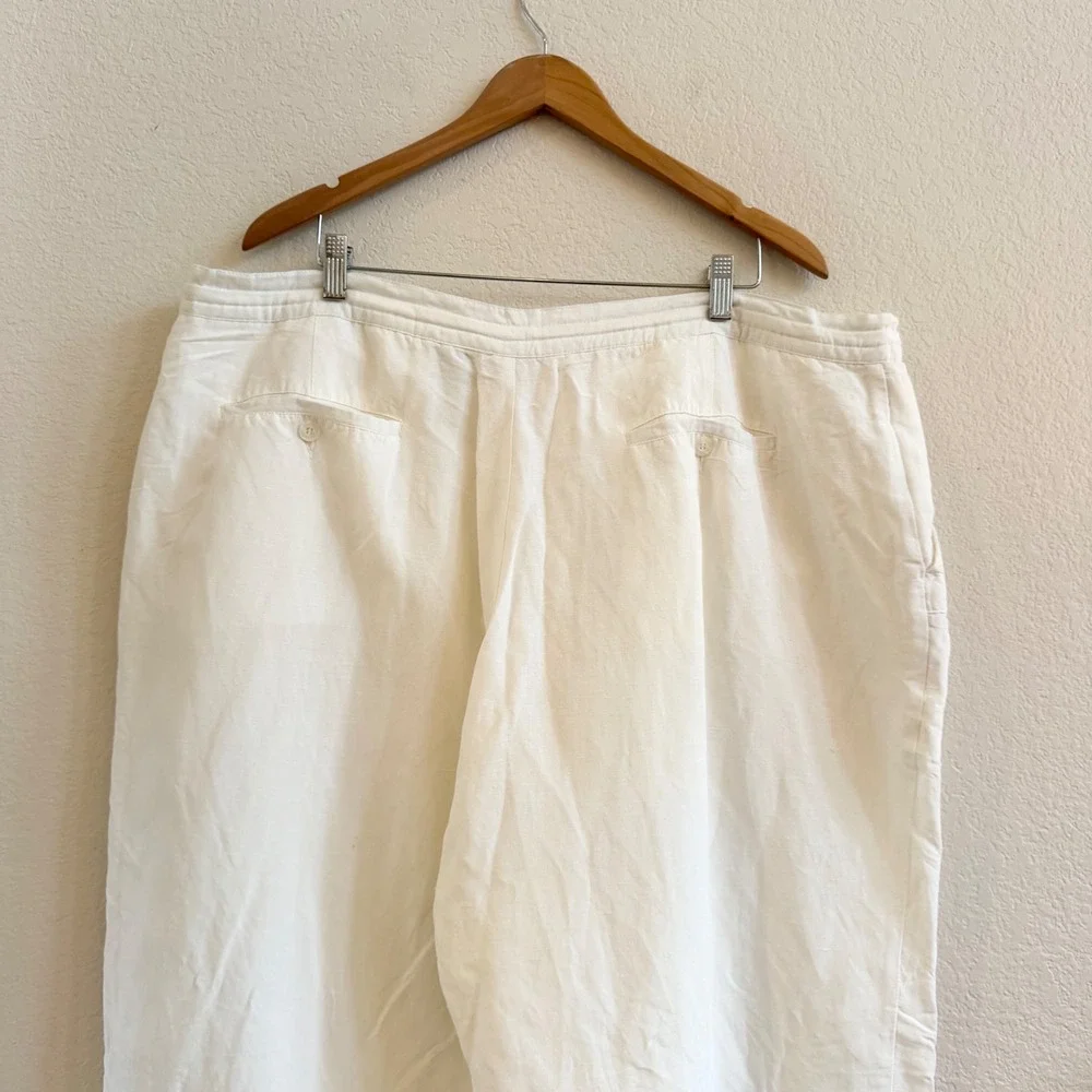 Linea Uomo Mens White Linen Blend Drawstring Relaxed Pants W48 x L30